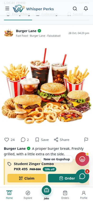 Whisper Perks food post mobile preview