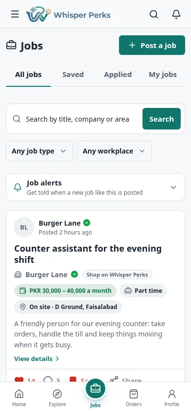 Jobs near you: A board of local jobs, with the pay and the place up front.
