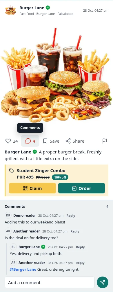 Ask, and get an answer: Comments under every post, with replies right beneath them.